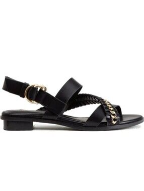 NWT H&M Black/Gold Women's Leather Chain-Accent Slingback Sandals